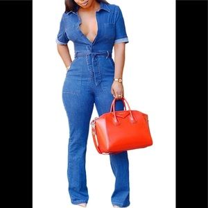 🔴 Women’s Denim Wide Leg Jumpsuit
